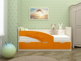 Дельфин-3 Кровать детская 3 ящика без ручек 1.6 Оранжевый глянец в Бийске - bijsk.katalogmebeli.com | фото
