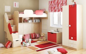 Детская комната Бэрри (Бежевый/Красный/корпус Клен) в Бийске - bijsk.katalogmebeli.com | фото