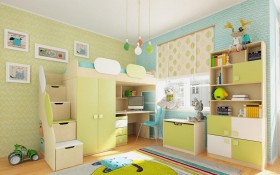 Детская комната Эппл (Зеленый/Белый/корпус Клен) в Бийске - bijsk.katalogmebeli.com | фото 2