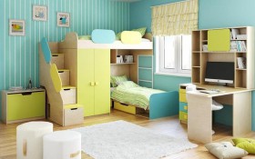 Детская комната Смайли (Желтый/Голубой/Зеленый/корпус Клен) в Бийске - bijsk.katalogmebeli.com | фото 2