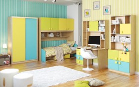 Детская комната Смайли (Желтый/Голубой/Зеленый/корпус Клен) в Бийске - bijsk.katalogmebeli.com | фото 3