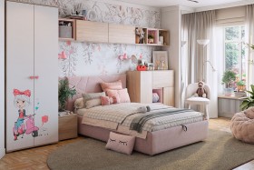 Комплект детской мебели Алина К2 Дуб мария/белый/нежно-розовый велюр в Бийске - bijsk.katalogmebeli.com | фото