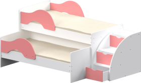 Кровать детская Матрешка выкатная с лестницей  Белый/Розовый в Бийске - bijsk.katalogmebeli.com | фото