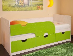 Кровать детская Минима 1,86м с ящиками (дуб атланта/лайм глянец) в Бийске - bijsk.katalogmebeli.com | фото