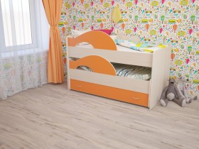 Кровать детская Радуга 1600 Млечный дуб/Оранжевый в Бийске - bijsk.katalogmebeli.com | фото