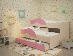Кровать детская Радуга 1600 Млечный дуб/Розовый в Бийске - bijsk.katalogmebeli.com | фото