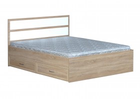 Кровать двойная с ящиками 1600-2 без матраса (прямые спинки) Дуб Сонома в Бийске - bijsk.katalogmebeli.com | фото