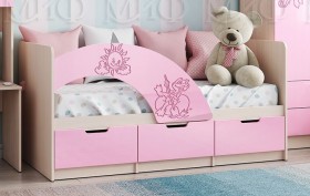 Кровать Юниор-3 ((мульт) розовый металл/дуб беленый) в Бийске - bijsk.katalogmebeli.com | фото