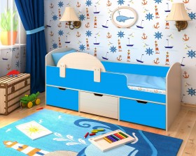 Кровать Малыш-мини с бортиком Дуб молочный/Голубой в Бийске - bijsk.katalogmebeli.com | фото