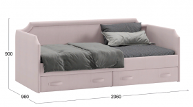 Кровать с мягкой обивкой и ящиками «Кантри» Тип 1 (900) (Велюр пудровый) в Бийске - bijsk.katalogmebeli.com | фото 2