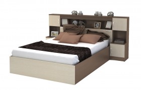 Кровать с прикроватным блоком КР 552 Спальня Basya (шимо темный/шимо светлый) в Бийске - bijsk.katalogmebeli.com | фото