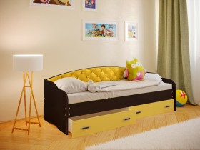 Кровать Софа-7 с мягкой спинкой (800х1900) Венге/Желтый в Бийске - bijsk.katalogmebeli.com | фото