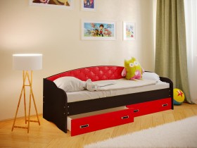 Кровать Софа-7 с мягкой спинкой (800х1900) Венге/Красный в Бийске - bijsk.katalogmebeli.com | фото