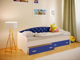 Кровать Софа-7 с мягкой спинкой со стразами (800х2000) Белый/Синий в Бийске - bijsk.katalogmebeli.com | фото