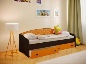 Кровать Софа-8 с мягкой спинкой (900х2000) Венге/Оранжевый в Бийске - bijsk.katalogmebeli.com | фото