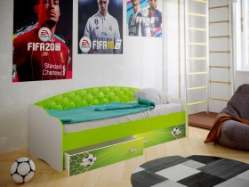 Кровать Софа-8 с мягкой спинкой фотопечать Футбол (900х1900) Белый/Лайм в Бийске - bijsk.katalogmebeli.com | фото