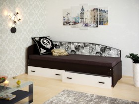 Кровать Софа-9 с мягкой спинкой с рисунком Милана (900х1900) Венге/Белый в Бийске - bijsk.katalogmebeli.com | фото
