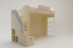 Кровать второй ярус с лестницей Грэйси (Розовый/Серый/корпус Клен) в Бийске - bijsk.katalogmebeli.com | фото 2