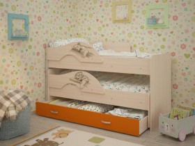Кровать выкатная Радуга-Сафари детская 1600 Млечный дуб/Оранжевый в Бийске - bijsk.katalogmebeli.com | фото