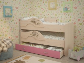 Кровать выкатная Радуга-Сафари детская 1600 Млечный дуб/Розовый в Бийске - bijsk.katalogmebeli.com | фото