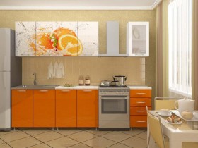 Кухонный гарнитур 1,8м Апельсин (Белый/Оранжевый металлик/Фотопечать апельсин) в Бийске - bijsk.katalogmebeli.com | фото 1