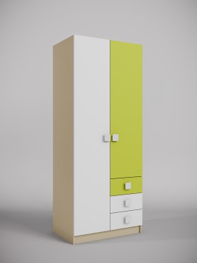 Шкаф 2-х створчатый с ящиками Эппл (Зеленый/Белый/корпус Клен) в Бийске - bijsk.katalogmebeli.com | фото