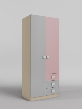 Шкаф 2-х створчатый с ящиками Грэйси (Розовый/Серый/корпус Клен) в Бийске - bijsk.katalogmebeli.com | фото
