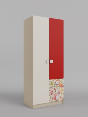 Шкаф 2-х створчатый с ящиками Ретвит (Бежевый/Красный/корпус Клен) в Бийске - bijsk.katalogmebeli.com | фото
