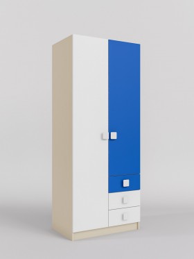 Шкаф 2-х створчатый с ящиками Скай (Синий/Белый/корпус Клен) в Бийске - bijsk.katalogmebeli.com | фото