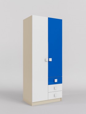 Шкаф 2-х створчатый с ящиками Скай люкс (Синий/Белый/корпус Клен) в Бийске - bijsk.katalogmebeli.com | фото