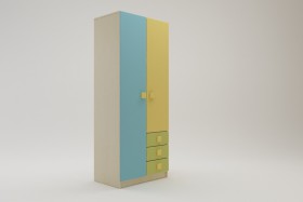 Шкаф 2-х створчатый с ящиками Смайли (Желтый/Голубой/Зеленый/корпус Клен) в Бийске - bijsk.katalogmebeli.com | фото
