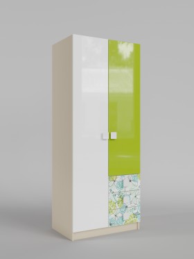 Шкаф 2-х створчатый с ящиками Твит (Белый/Зеленый/корпус Клен) в Бийске - bijsk.katalogmebeli.com | фото