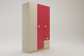 Шкаф 3-х створчатый с ящиками Бэрри (Бежевый/Красный/корпус Клен) в Бийске - bijsk.katalogmebeli.com | фото