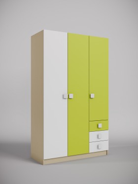 Шкаф 3-х створчатый с ящиками Эппл (Зеленый/Белый/корпус Клен) в Бийске - bijsk.katalogmebeli.com | фото
