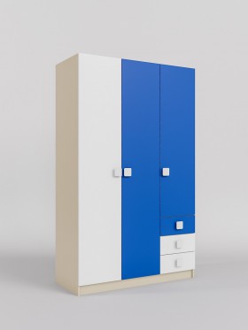 Шкаф 3-х створчатый с ящиками Скай (Синий/Белый/корпус Клен) в Бийске - bijsk.katalogmebeli.com | фото