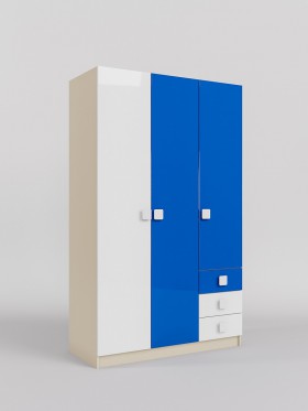Шкаф 3-х створчатый с ящиками Скай люкс (Синий/Белый/корпус Клен) в Бийске - bijsk.katalogmebeli.com | фото