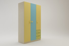 Шкаф 3-х створчатый с ящиками Смайли (Желтый/Голубой/Зеленый/корпус Клен) в Бийске - bijsk.katalogmebeli.com | фото