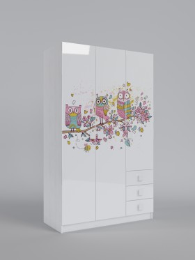 Шкаф 3-х створчатый с ящиками Совушки (Белый/корпус Выбеленное дерево) в Бийске - bijsk.katalogmebeli.com | фото