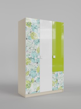 Шкаф 3-х створчатый с ящиками Твит (Белый/Зеленый/корпус Клен) в Бийске - bijsk.katalogmebeli.com | фото