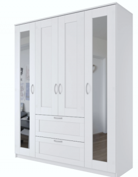 Шкаф четырехдверный Сириус с 2 зеркалами и 2 ящиками белый в Бийске - bijsk.katalogmebeli.com | фото