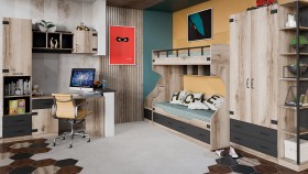 Шкаф для одежды комбинированный «Окланд» (Фон Черный/Дуб Делано) в Бийске - bijsk.katalogmebeli.com | фото 4