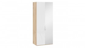 Шкаф для одежды с 1 глухой и 1 зеркальной дверями правый «Эмбер» Яблоня Беллуно/Белый глянец в Бийске - bijsk.katalogmebeli.com | фото