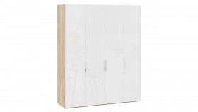 Шкаф для одежды с 4 глухими дверями «Эмбер» Яблоня Беллуно/Белый глянец в Бийске - bijsk.katalogmebeli.com | фото