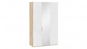 Шкаф комбинированный с 2 глухими и 1 зеркальной дверями правый «Эмбер» Яблоня Беллуно/Белый глянец в Бийске - bijsk.katalogmebeli.com | фото