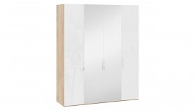 Шкаф комбинированный с 2 глухими и 2 зеркальными дверями «Эмбер» Яблоня Беллуно/Белый глянец в Бийске - bijsk.katalogmebeli.com | фото