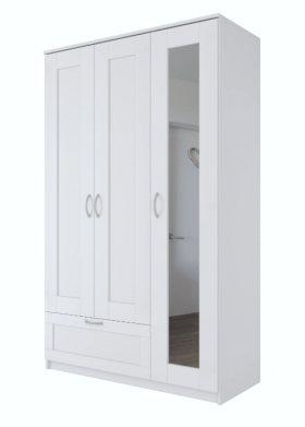 Шкаф трехдверный Сириус с зеркалом и 1 ящиком белый в Бийске - bijsk.katalogmebeli.com | фото