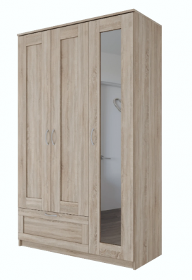 Шкаф трехдверный Сириус с зеркалом и 1 ящиком дуб сонома в Бийске - bijsk.katalogmebeli.com | фото
