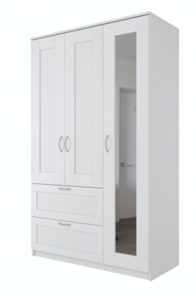 Шкаф трехдверный Сириус с зеркалом и 2 ящиками белый в Бийске - bijsk.katalogmebeli.com | фото