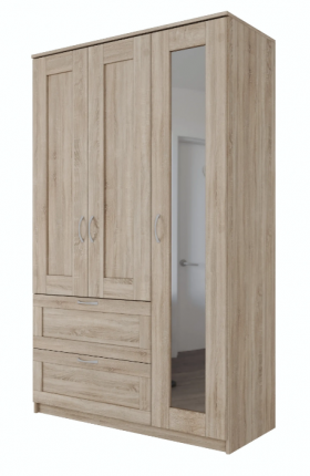 Шкаф трехдверный Сириус с зеркалом и 2 ящиками дуб сонома в Бийске - bijsk.katalogmebeli.com | фото