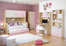 Система хранения над кроватью Грэйси (Розовый/Серый/корпус Клен) в Бийске - bijsk.katalogmebeli.com | фото 3